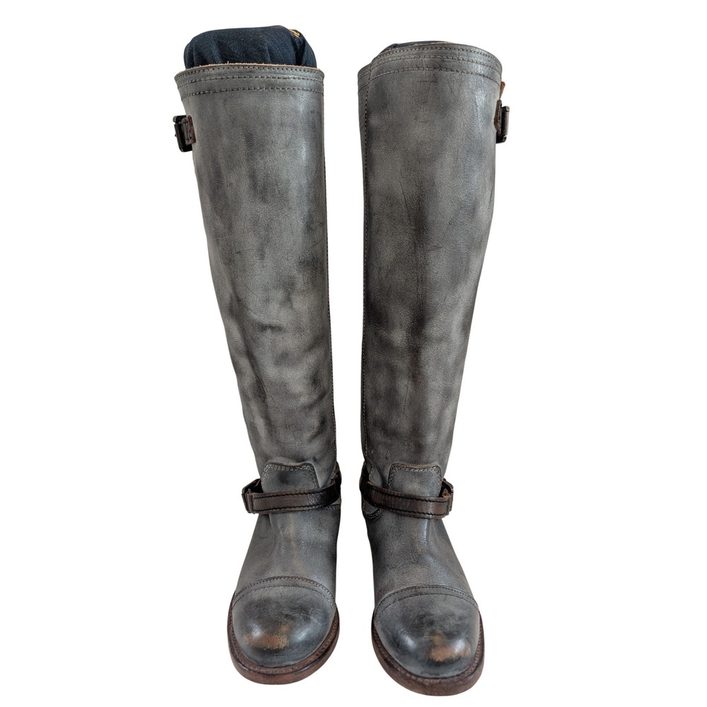 Freebird Roadey Grey Distressed Leather Tall Boots Red‎ Back Zip Womens 6